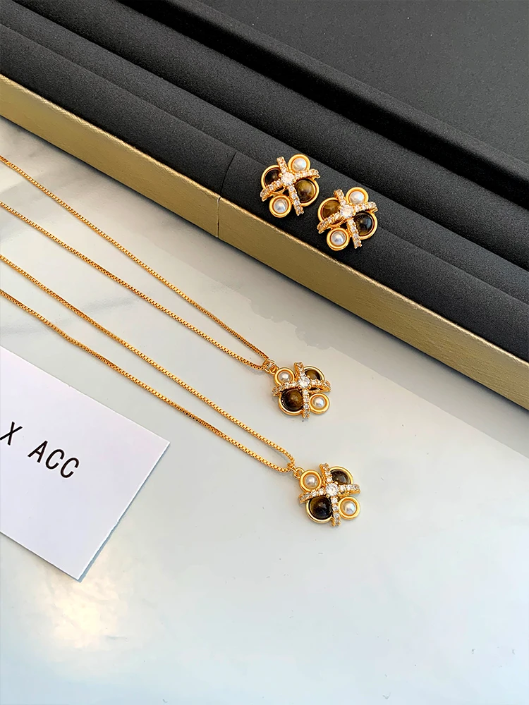 Серьги-гвоздики Maillard с камнем Тигровый глаз женские серьги-гвоздики из