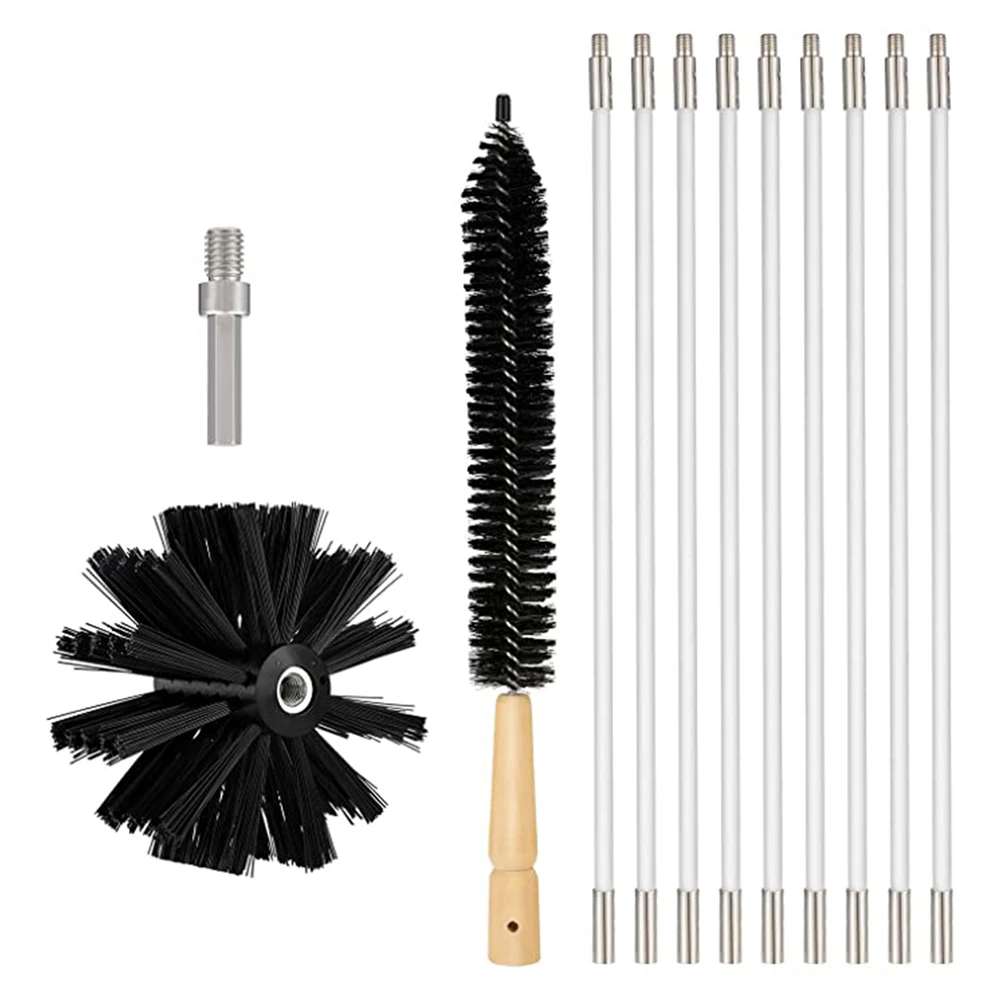 

410mm Dryer Vent Chimney Cleaner Kit Multifunction Rotary Fireplace Adjustable Cleaning Brush Flexible 9 Rods Sweep Tool Nylon