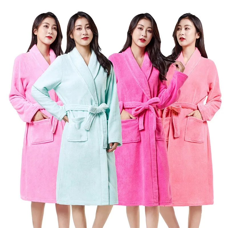 

Coral Fleece Long Robe Kimono Gown Winter Warm Flannel Nightdress Bathrobe Casual Sleepwear Intimate Lingerie Thicken Homewear