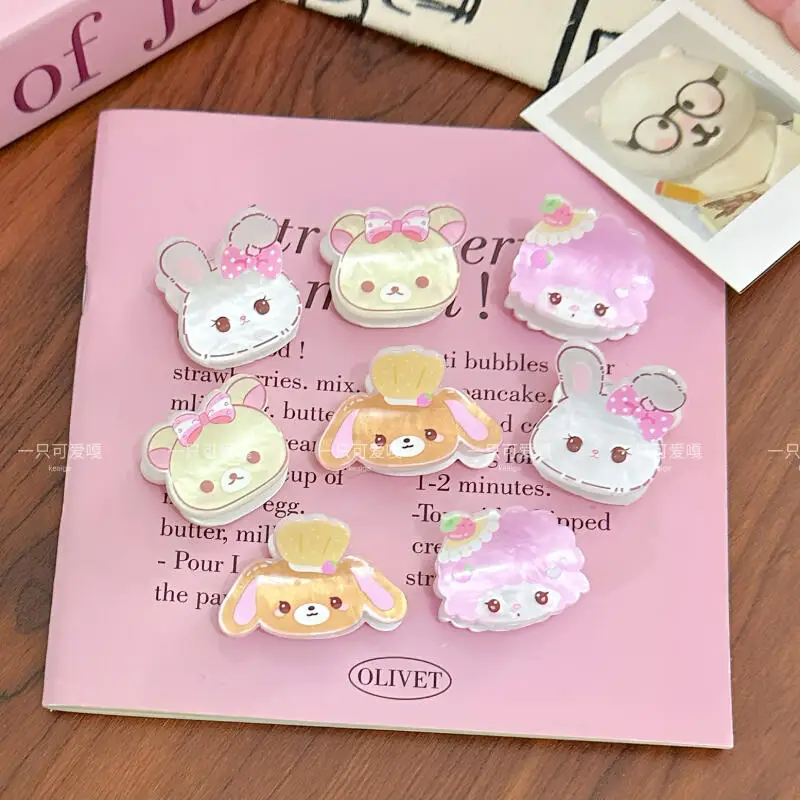 Фото Заколка для волос Sanrio Q Version, двусторонняя, акриловая, с мультяшными персонажами Sugarbunnies, мини-заколка для челки, украшение для прически, подарок №2