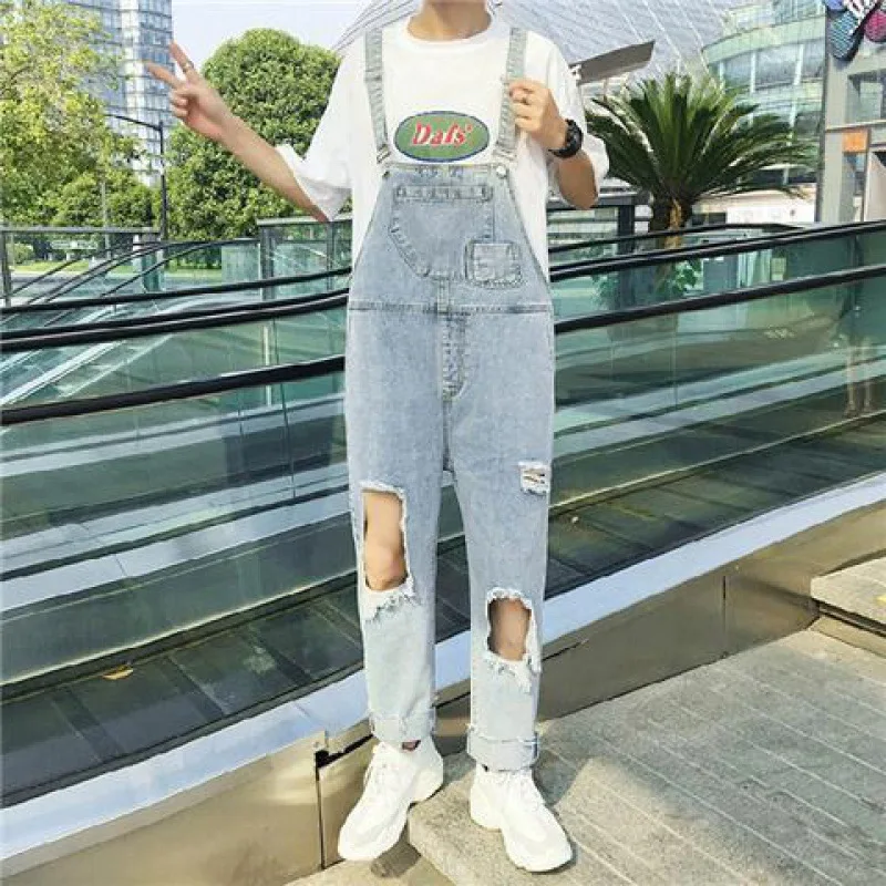 Denim Overalls for Men Trendy Loose Cargo Suspenders Vintage Mens Rompers