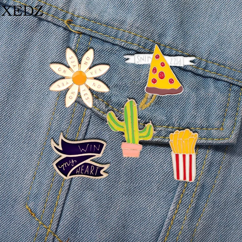 

Creative Cartoon Cactus Icon Enamel Pin Pizz Wins Pizza Brooch Denim Backpack Lapel Badge Women Jewelry Gifts for Friends Kids