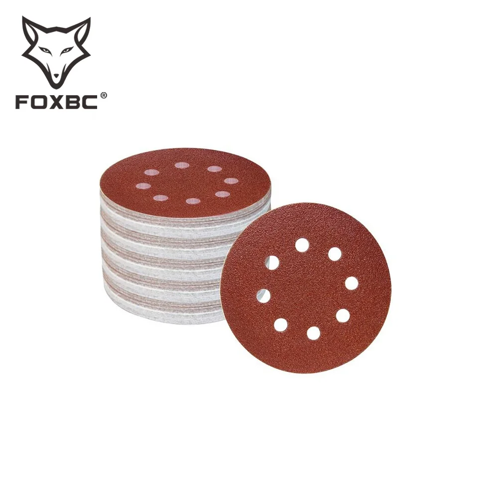 FOXBC 100PCS 125mm 5 Inch 8 Holes Hook and Loop Sanding Disc Sand Paper Grits 60 ~ 1500 for Polish Tools Accessories - купить по