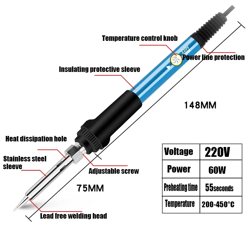 Электрический паяльник 60 Вт 220 В с регулируемой температурой для ремонта