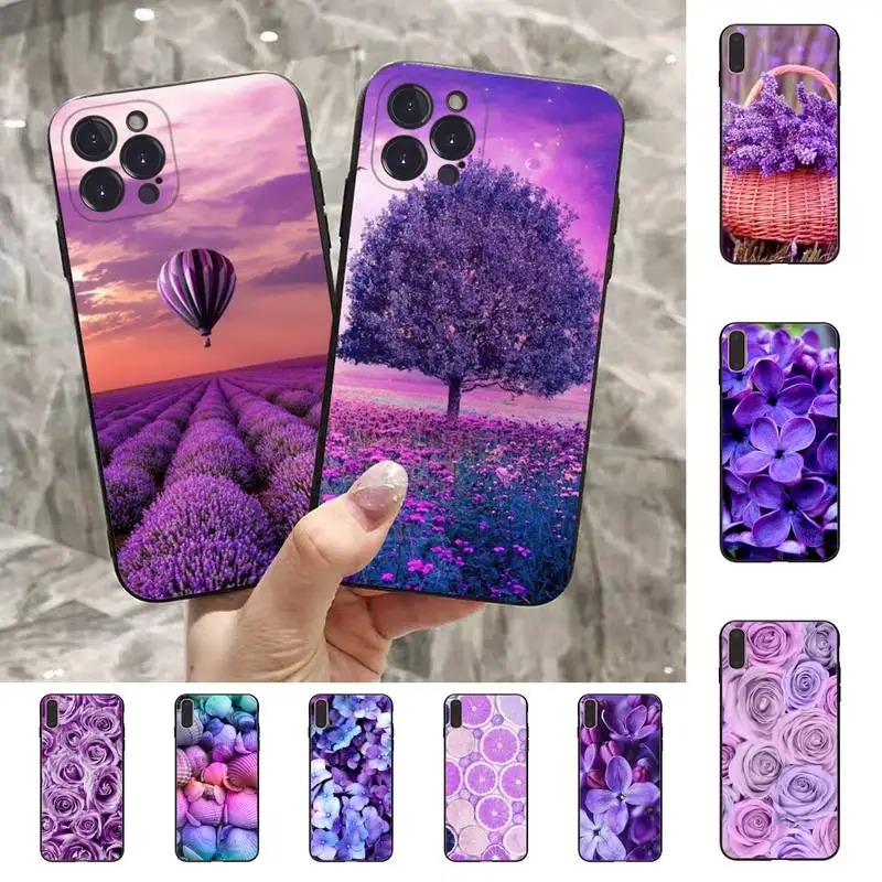 

FHNBLJ Purple aesthetic Phone Case For iPhone 13 Pro MAX 14 11 12 Mini X XS XR 6 7 8 Plus SE 2020 Soft TPU Cover