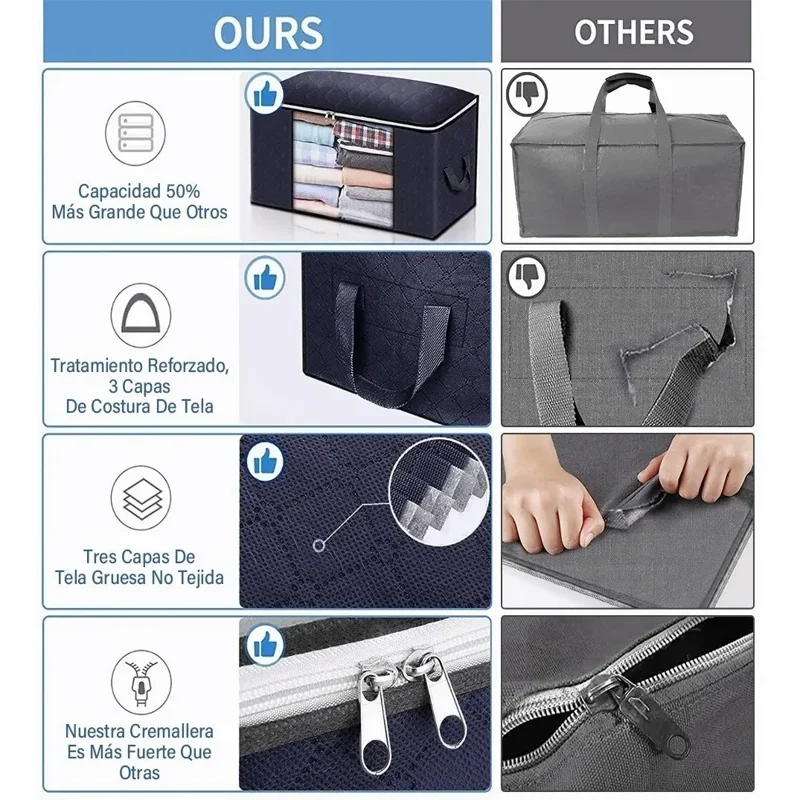 Foldable Clothes Storage Bag, 4 Pack 90L Large Blankets Underbed Storage Bags, Quilts Storage Containers with Thick Fabric, Stur