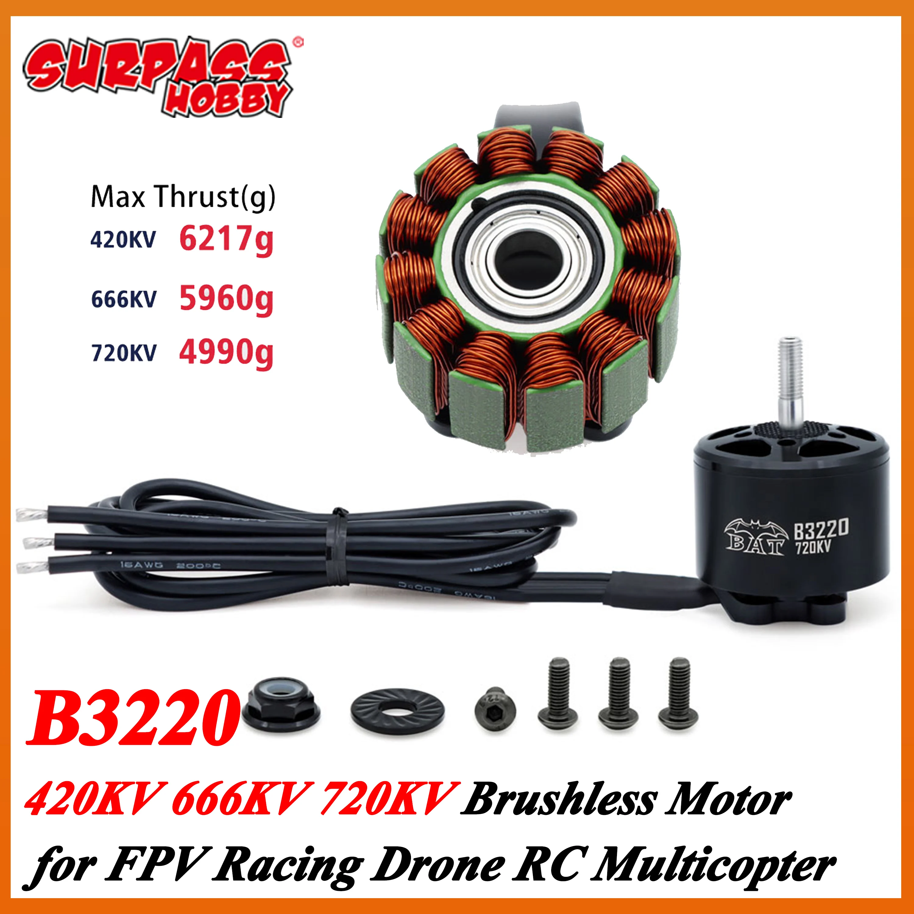 Surpass Hobby Bat B3220 420KV 666KV 720KV Бесщеточный двигатель для 9-11 дюймов FPV Racing Drone RC Самолет