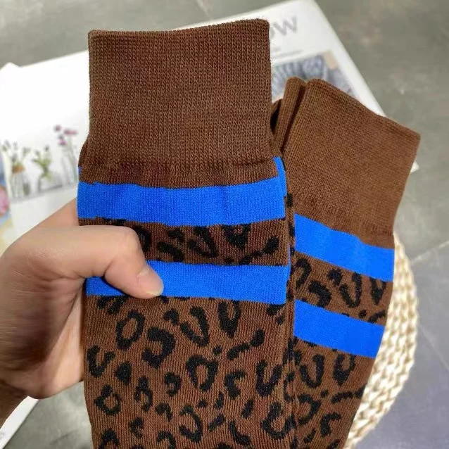 Colorblock Leopard Printed Net Red Medium Tube Stockings Four Seasons Wearing Calf Socks Trendy Cotton Pile Stocking for Women