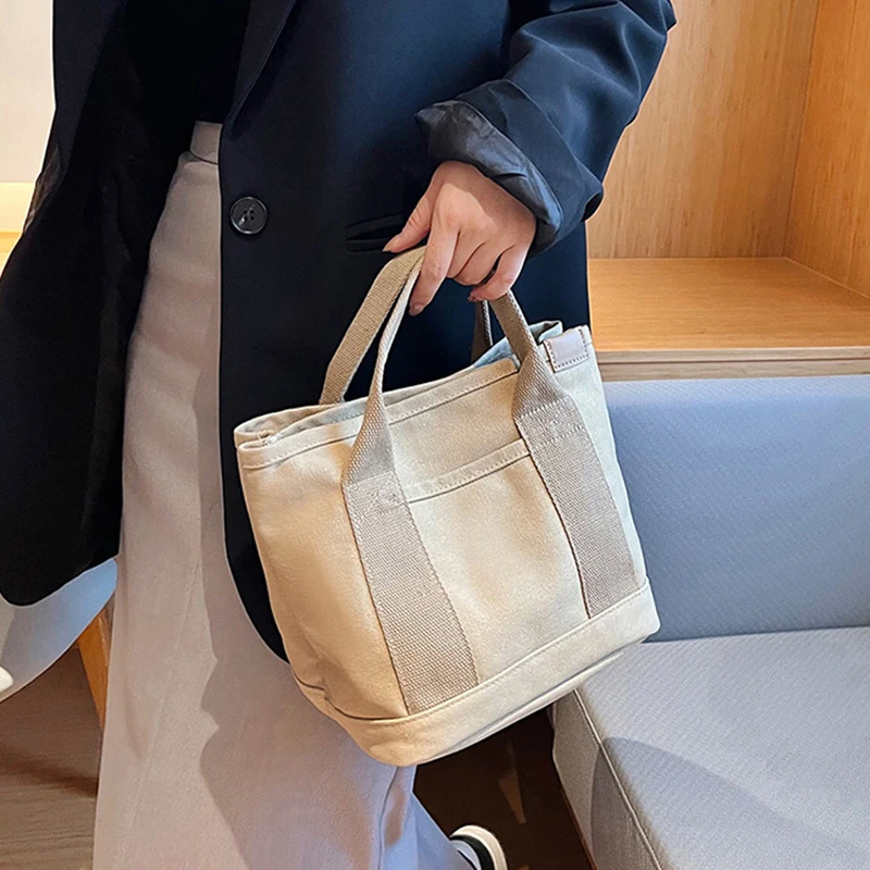 Canvans Bag Reusable Shopper Shoulder Bag Women Simple Casual Handbag Female Portable Folding Travel Tote Purse Top Handle Bags