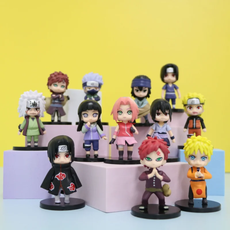 

12pcs/set Anime Bandai figures toy PVC Naruto Sasuke Kakashi Tabletop Decoration Cake Topper Children's birthday gifts