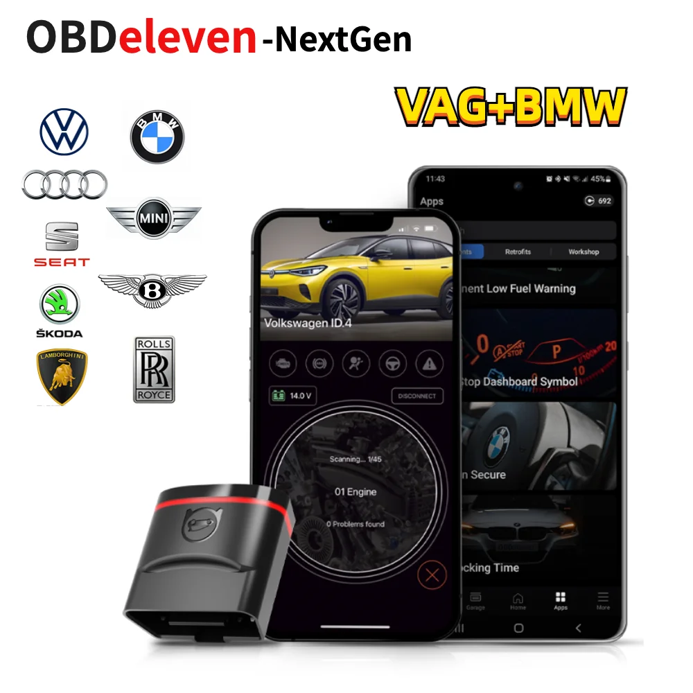 

Оригинальный Nextgen OBDeleven поддерживает как BMW Group, так и Audi, Seat, shkoda Lamborghini, Bentley транспортные средства IOS и Android
