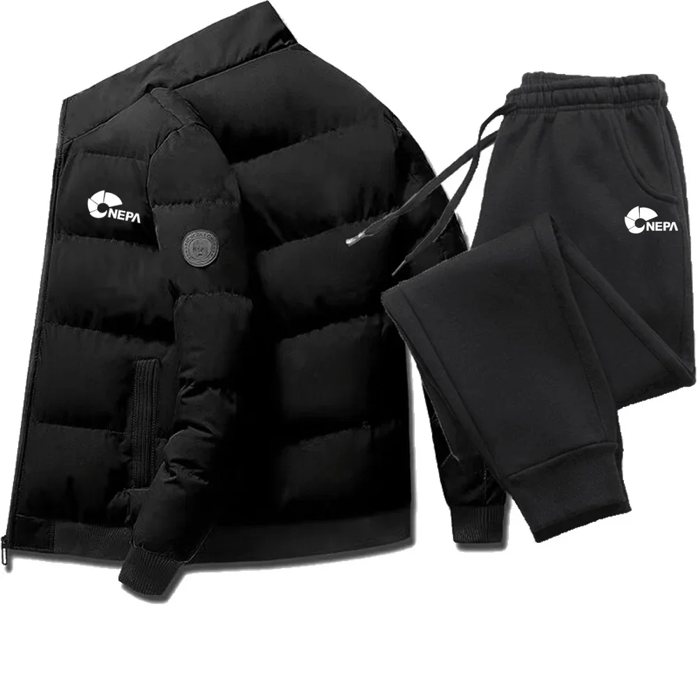 

2023 Fashion Winter Korean Edition Men's Fashion Warm New Windproof High Quality Polyester Zipper Jacket and Trouser 2-Piece Set