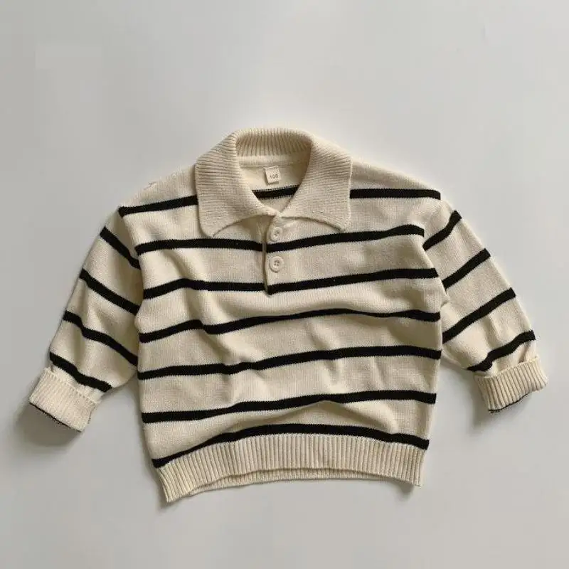 

New Children Lapel Sweater Cotton Baby Long Sleeve Knit Sweater Boys Girls Striped Sweater Kids Knitted Tops Infant Knitwear