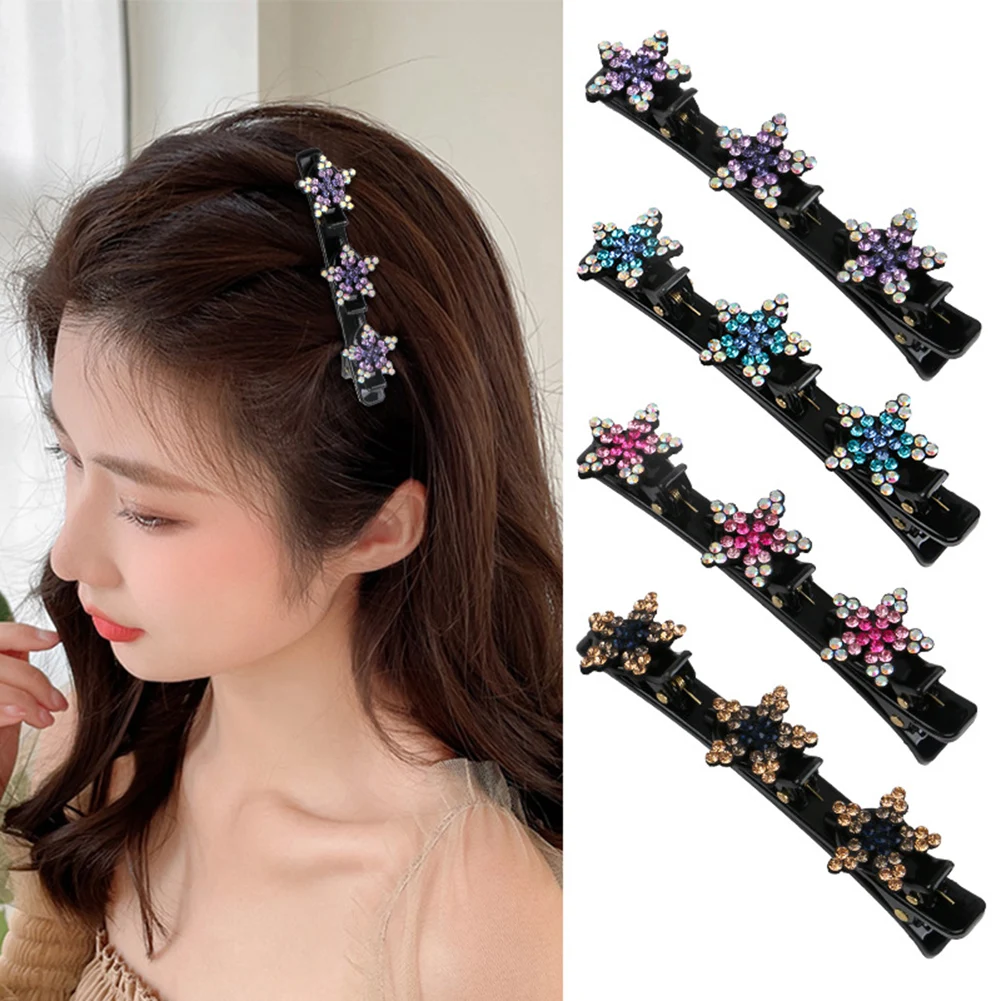 

Flower Bangs Hair Clip Black Headwear Women Cute Barrettes Hairgrip Rhinestone Braided Fashion Hairpins Hair Accessories