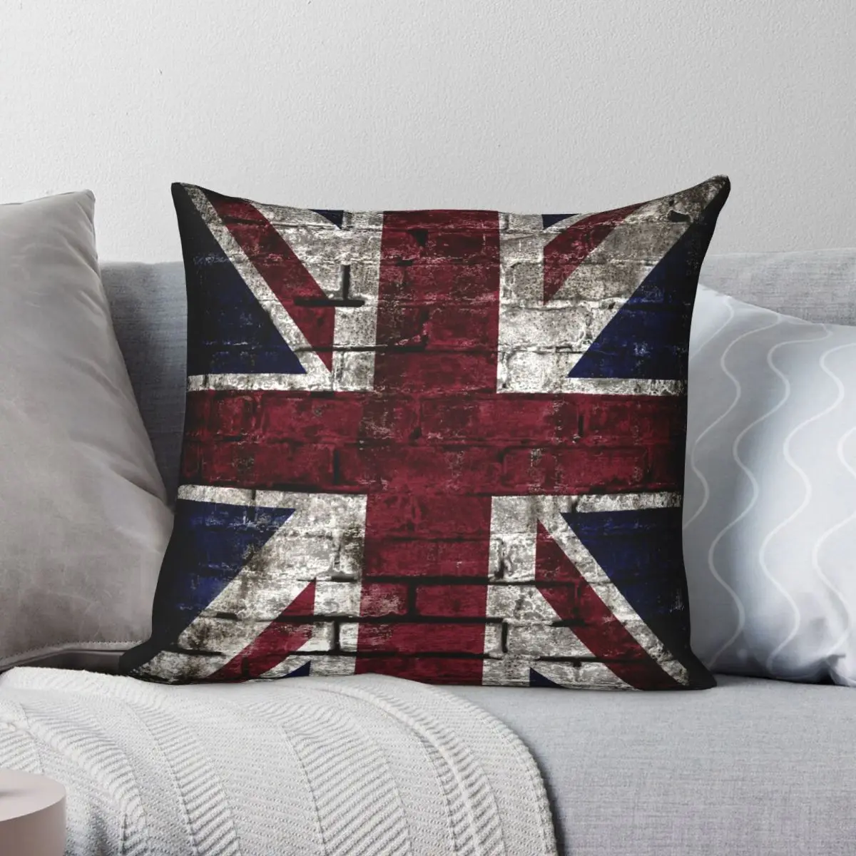 

Квадратная подушка в стиле гранж с британским флагом, Полиэстеровая льняная бархатная Подушка на молнии, креативный декоративный чехол для диванной подушки, 18 дюймов