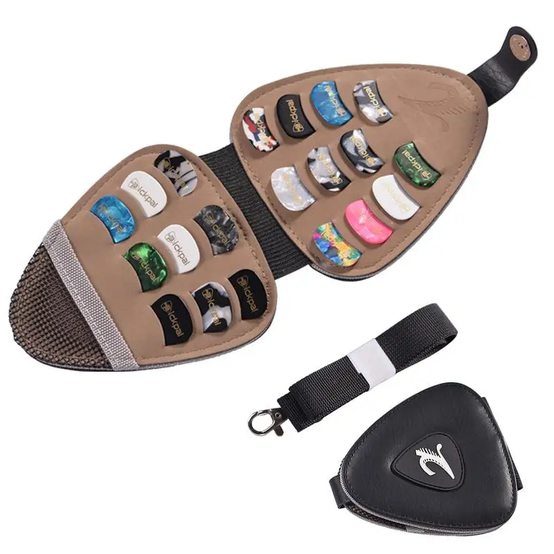 

Guitar Pick Holder Keychain Plectrum Key Fob Cases With 20 Guitar Picks Variety Pack Bass Picks Storage Pouch Organizer For