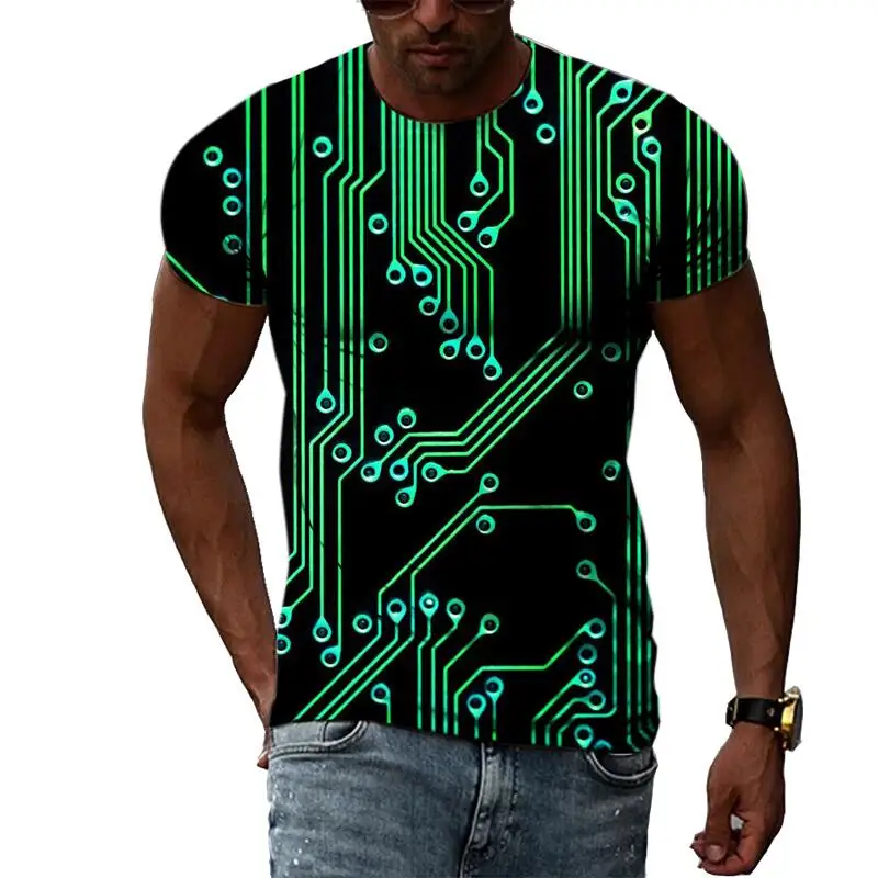 

Summer Fashion Creative Circuit Graphic Men T-Shirts Casual 3D Print Harajuku Personality Funny Round Neck Short Sleeve Top