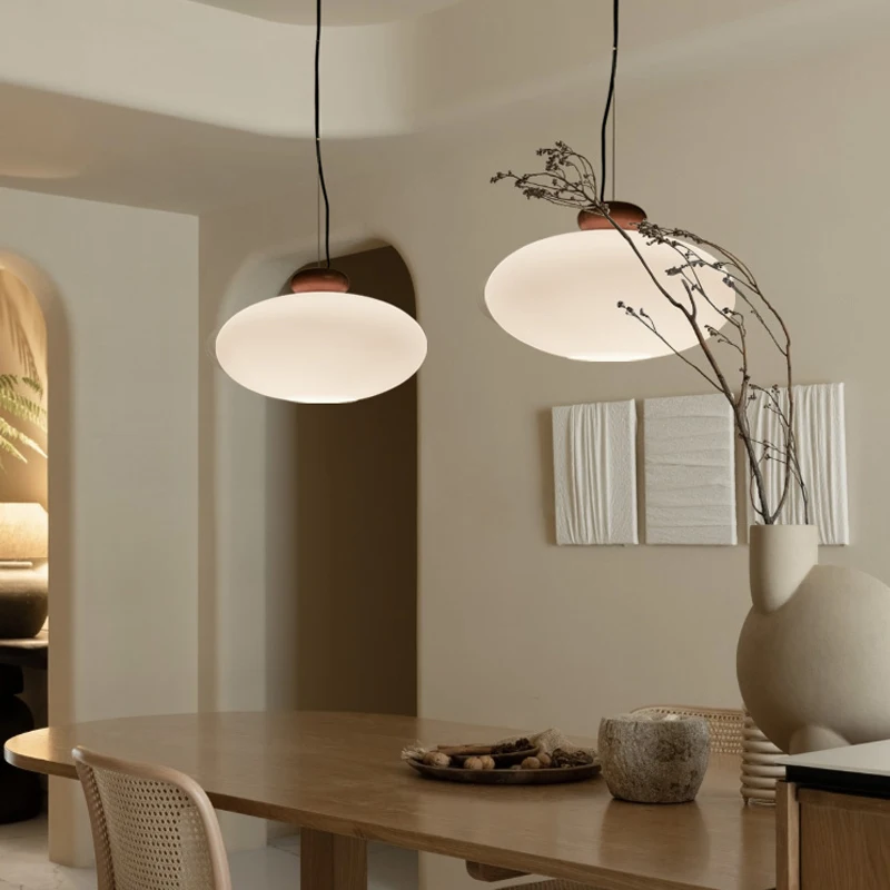 

Art Chandelier Led Pendant Lamp Light Nordic Minimalist Solid Wood Glass Shade Lustre Restaurant Bar Dining Home Decor Hanging