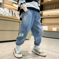 new autumn teenage jeans trousers cotton children hole denim pants korean toddler baby boys cargo pants 4 8 12 14 16 years old