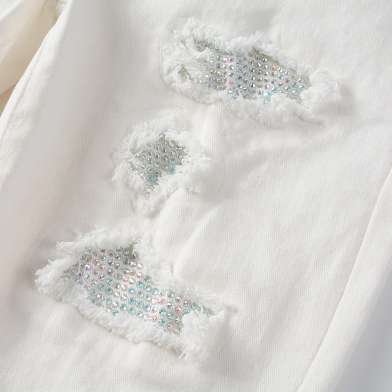 Streetwear Fashion Men Jeans White Color Stretch Slim Ripped Jeans Men Hole Trousers Patch Designer Hip Hop Brand Pants Hombre