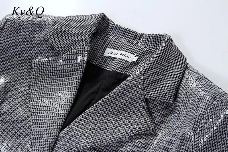 2022 New Design Sequin Suit Coat Women's Runway Party Elegant Luxury Loose Thousand Bird Grid Jacket Blazers High Quality |