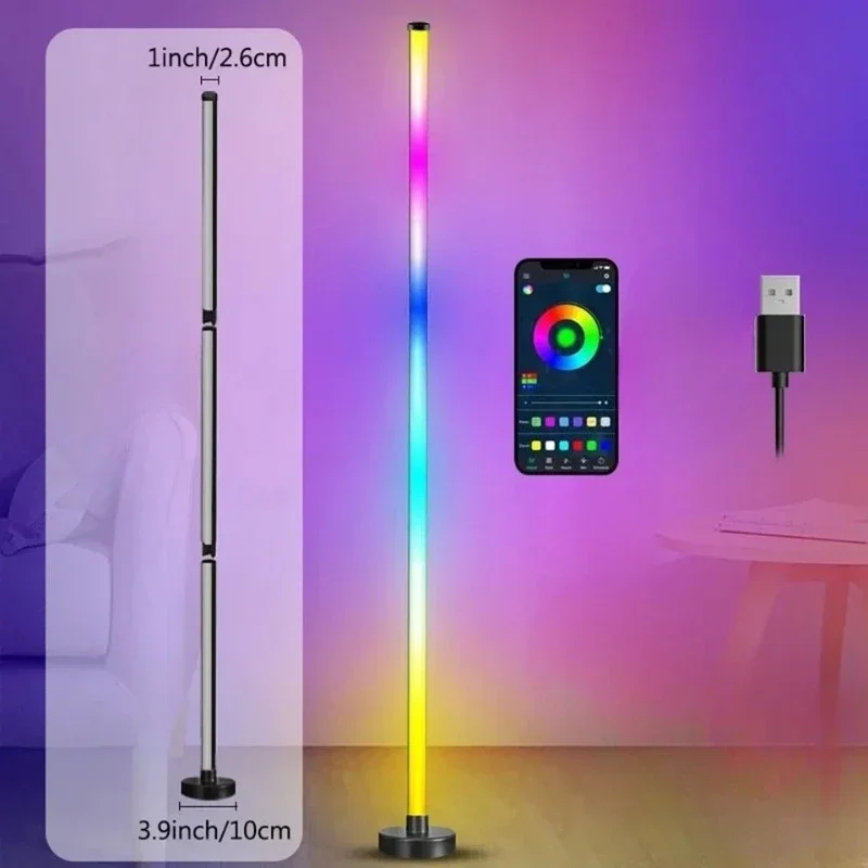 Умный светодиодный торшер RGB с дистанционным и APP-управлением, синхронизация с музыкой, угловое освещение, таймер, современная лампа для создания атмосферы в гостиной и для гейминга (art.: 3920da9732df9) - 3920da9732df9