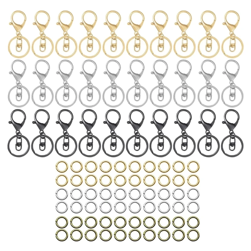 

90Pcs Metal Keychain Rings Swivel Clasps Lanyard Snap Hook Lobster Claw Clasps Jewelry Finding Clasp +Chain Rings 28TF