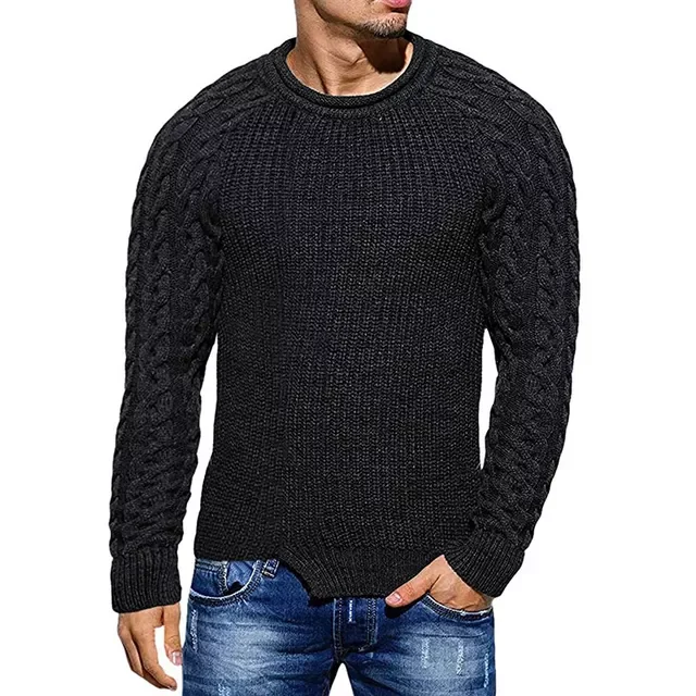 

2022NEW New Men's O-Neck Twist Sweater Pullover Male Autumn Solid Color Slim Fit Sweaters Long Sleeve Tops M-3XL
