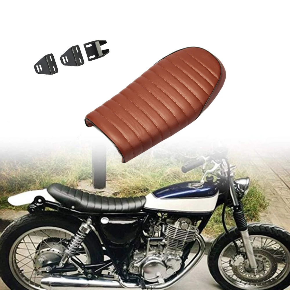 

Brown Motorcycle Flat brat Styling Vintage Saddle Cafe Racer Seat For Honda CB200 CB350 CB400 Yamaha SR400/500 XJ XS KZ