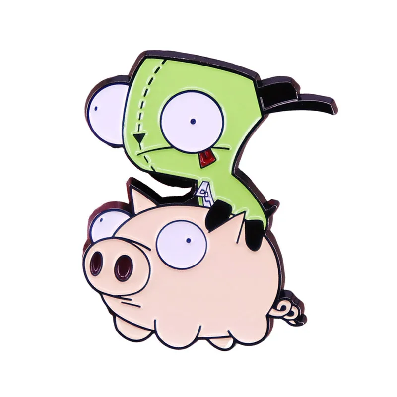 

Cartoon Anime Zim Gir and Piggy Invader Enamel Brooch Pin Brooches Lapel Pins Badge Jacket Jewelry Accessories Fashion Gifts