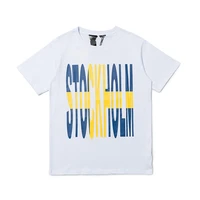 22ss vlone summer wear street cool blue and yellow contrast color large v casual loose teen couple short sleeve t shirt