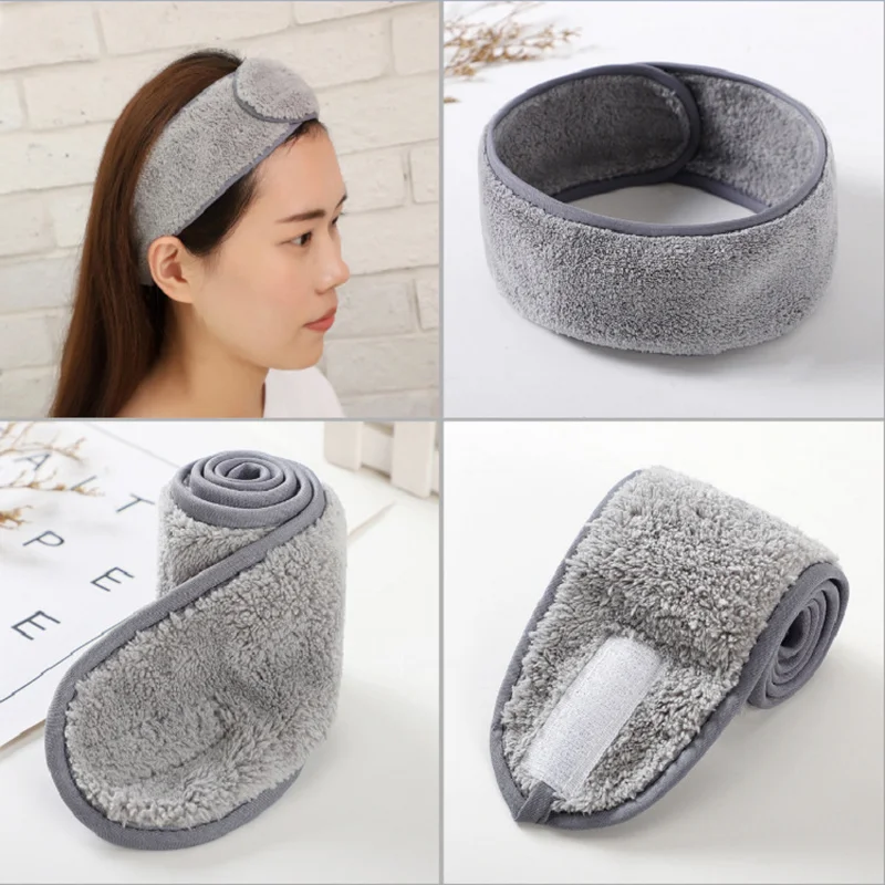 

1 Pc Eyelashe Extension Spa Facial Headband Make Up Wrap Head Terry Cloth Headband Stretch Towel with Magic Tape Makeup Hairband