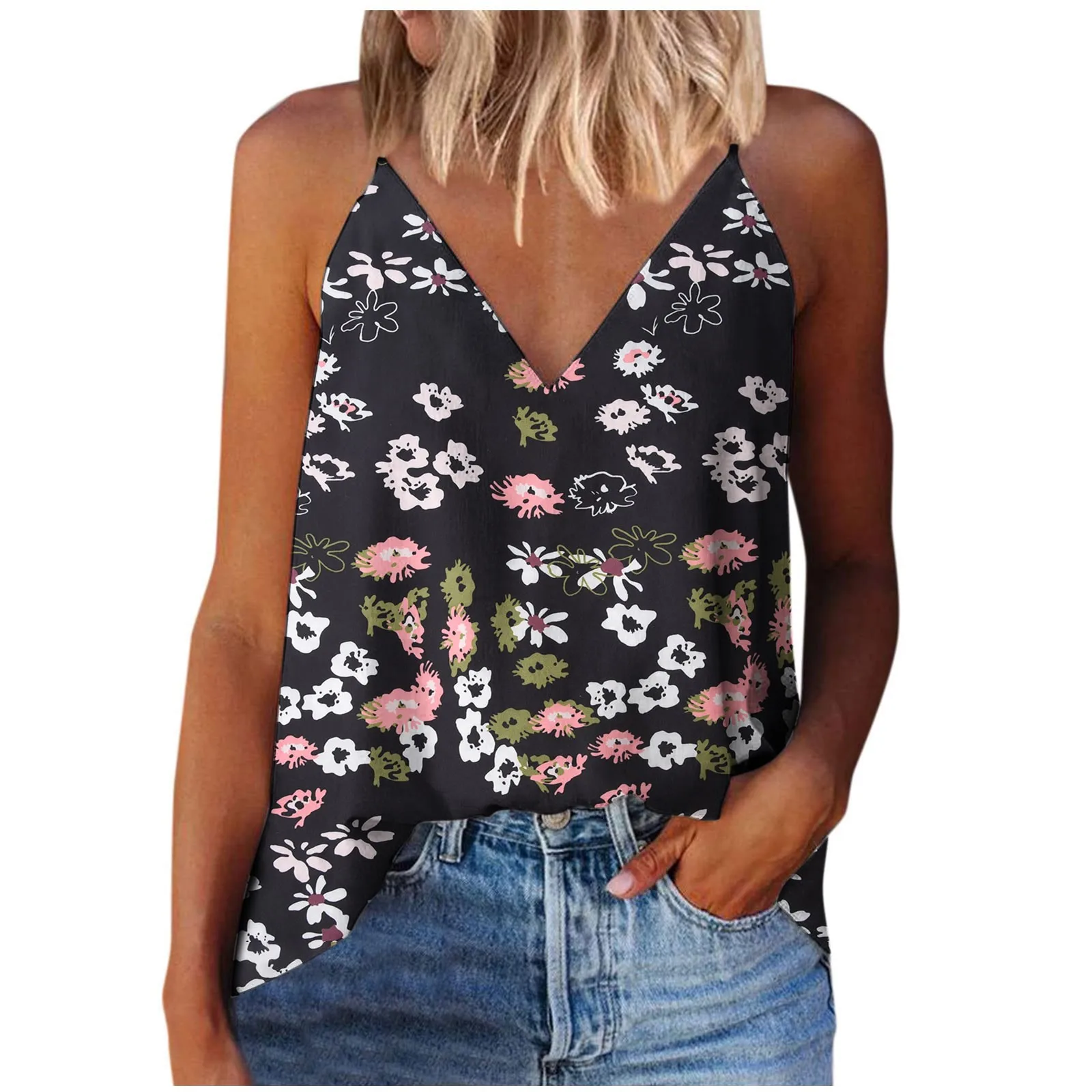 

Sexy Spaghetti Strap Top Women Floral Print Halter V Neck Basic Cami Sleeveless Satin Silk Tank Tops 2023 Summer Comfy Camisole