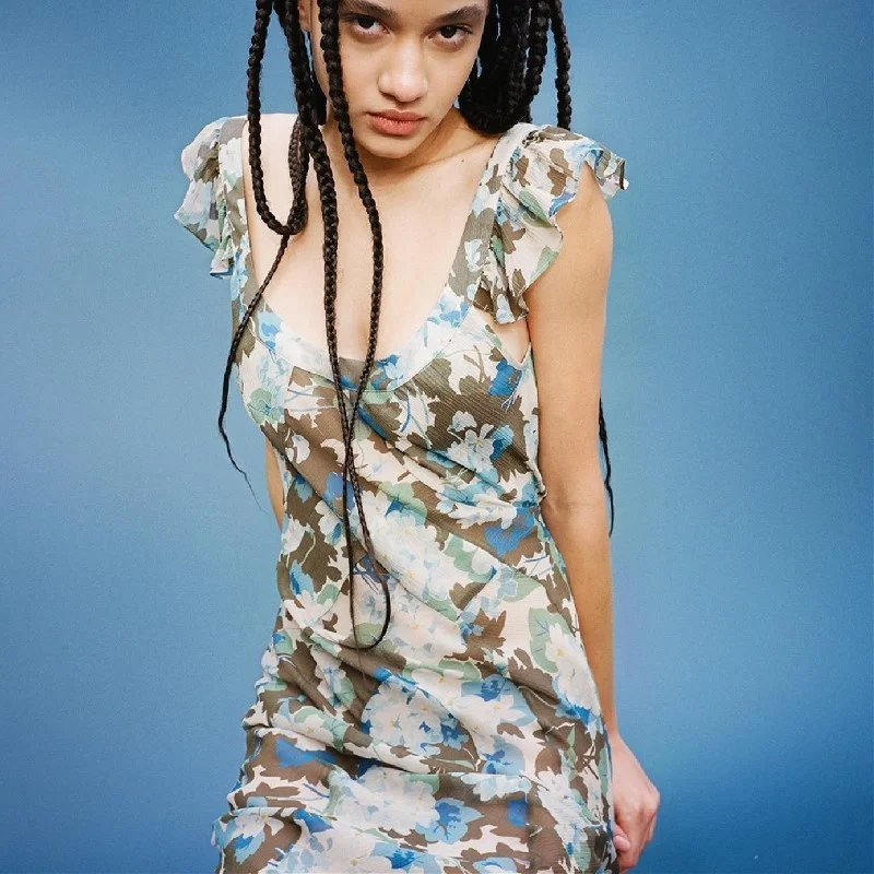 

2023 summer Women's New Holiday Style Fashion Temperament Fragmented Flower Slim Fit Dress elegant