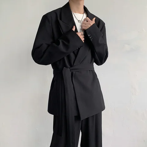 Модные мужские блейзеры IEFB в Корейском стиле, пиджак со шнуровкой на талии, однотонный пиджак с лацканами, новинка весны 2023, модная мужская одежда, 9A7638