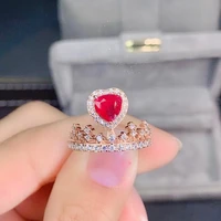 meibapj high quality natural ruby gemstone fashion crown ring for women real 925 sterling silver fine jewelry