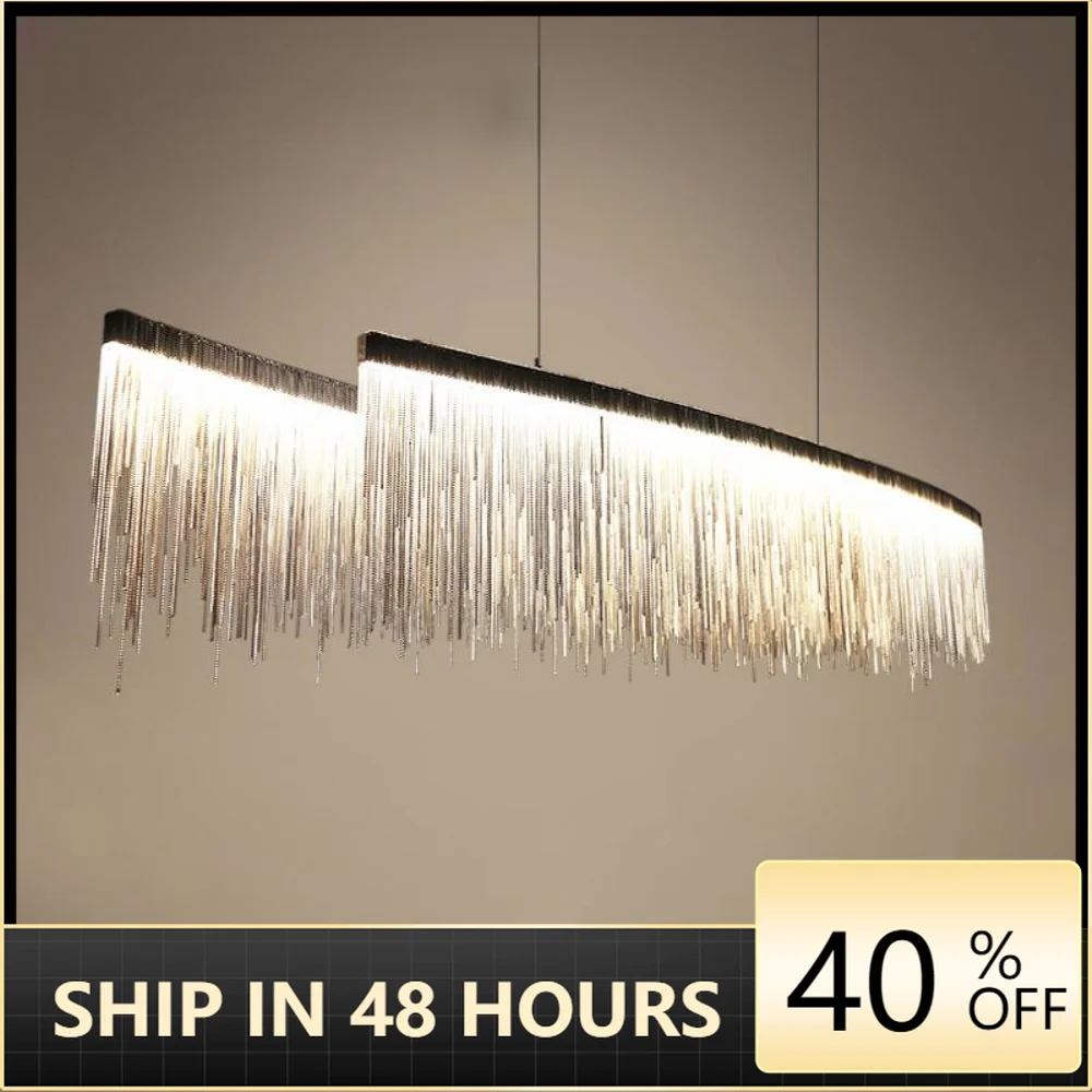 

Post Modern Lustre Round Straight Aluminium Tassel Led Pendant Light Plate Chrome Led Luminaire Living Room Led Suspension Light