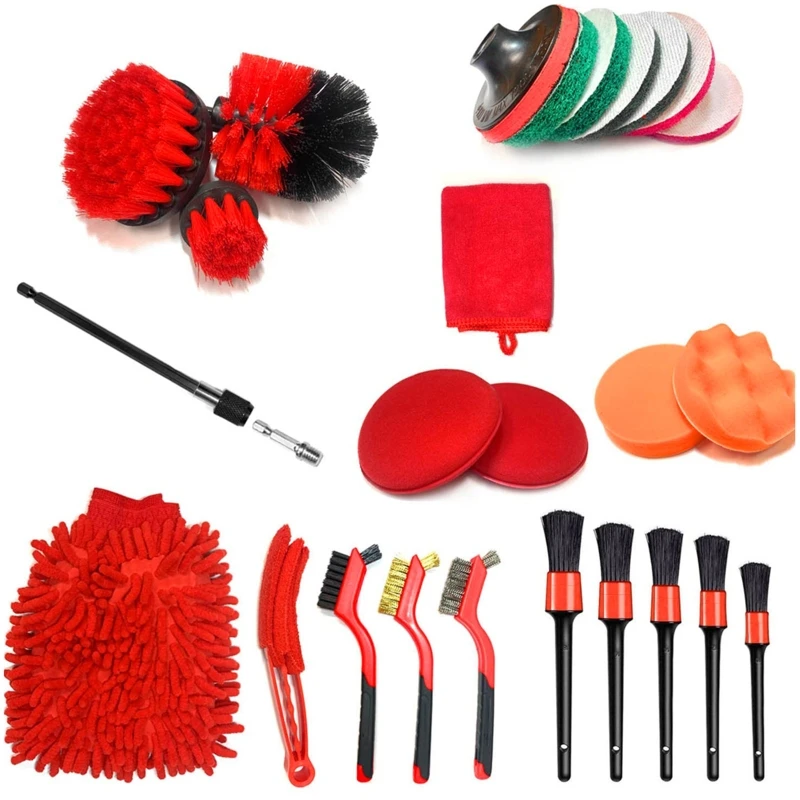

Multi-functional Car Wheel Cleaning Brush Tool Washable Premium Detailing Set Clean Rims Tires Engine Bay Leather Seats