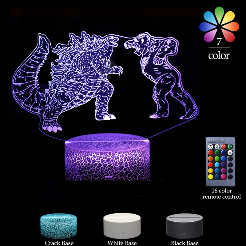 

Godzilla Vs King Kong Series 3D Night Light LED Stereo Bedside Table Lamp Anime Light Bedroom Decor Room Lights Decor