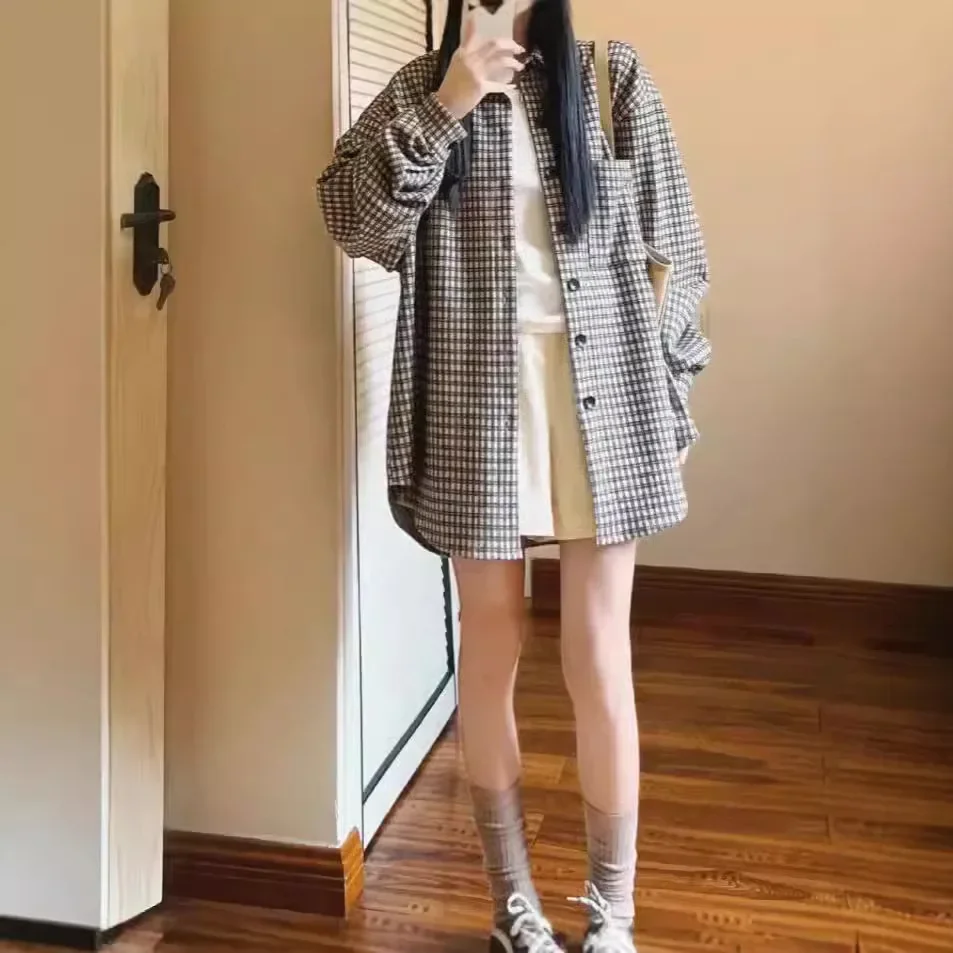 Новое поступление осенняя версия клетчатая рубашка женская утягивающая