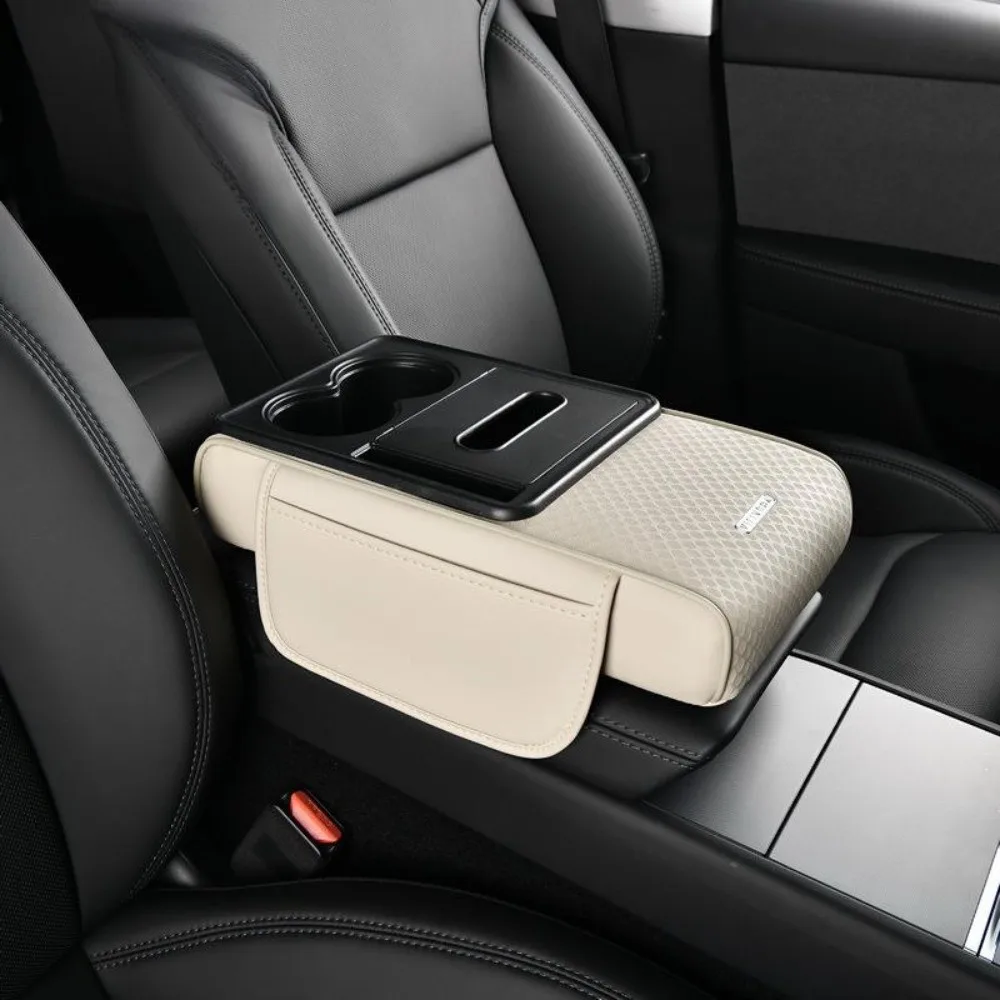 

Портативная подушка для подлокотника центральной консоли из искусственной кожи с подстаканником, коробка для салфеток, подлокотник, многофункциональная, увеличивающая рост