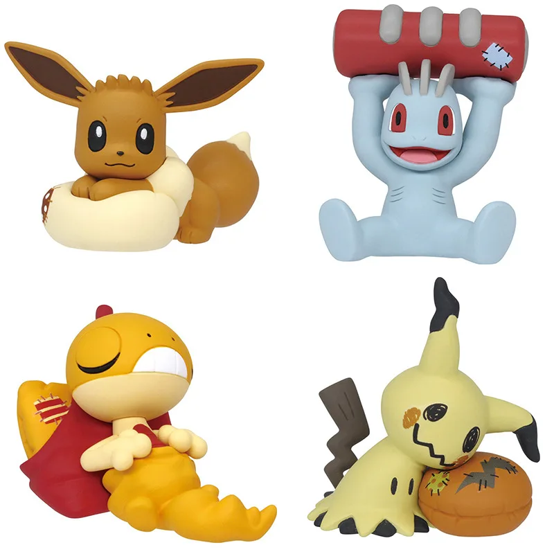 

4pcs/Set TOMY Pokemon Home Scraggy Eevee Machop Mimikyu Toy Quaxly High Quality Boxed Trendy play Ornament Capsule Toys