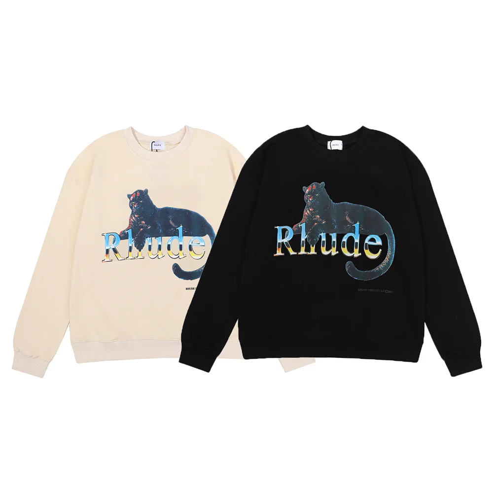 RHUDE Pullover Black Cotton Terry Casual Print Racer Men Women 1:1 Rhude Oversize Sweatshirt