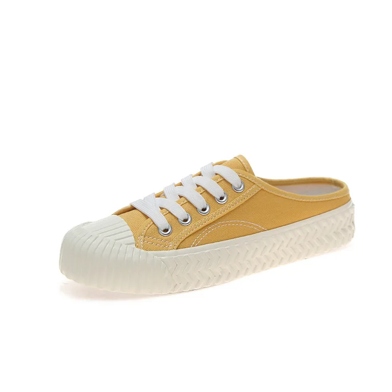 Spring 2023 Retro Fashion Sports Shoe for Women Yellow Cookie Shoes Half Trailer Canvas Shoe Fashion Cloth Shoe Ventilate Girl