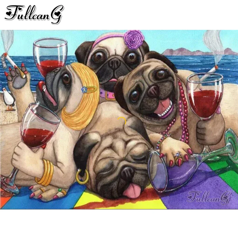 

Mosaic french bulldog dog needlework Diamond Painting cross stitch animals Rhinestone Embroidery red wine cigarettes AA3360