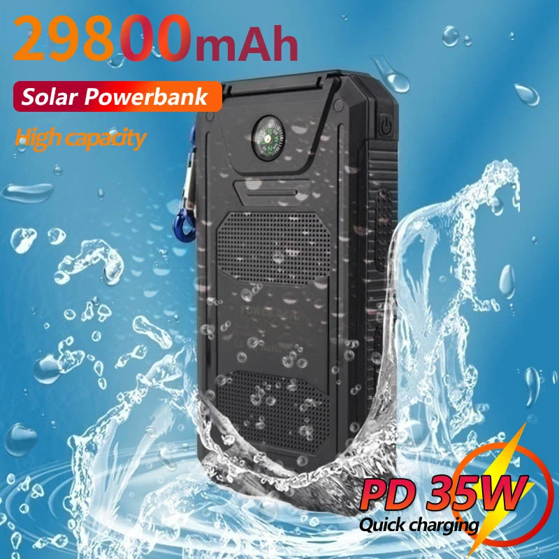 

29800mAh Solar Power Bank Portable Waterproof External Battery with SOS LED Light Travel Powerbank for Xiaomi Iphone Samsung