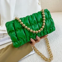 2022 new thick chain small clutch pu leather crossbody shoulder sling bag for women winter fashion handbags and purses green