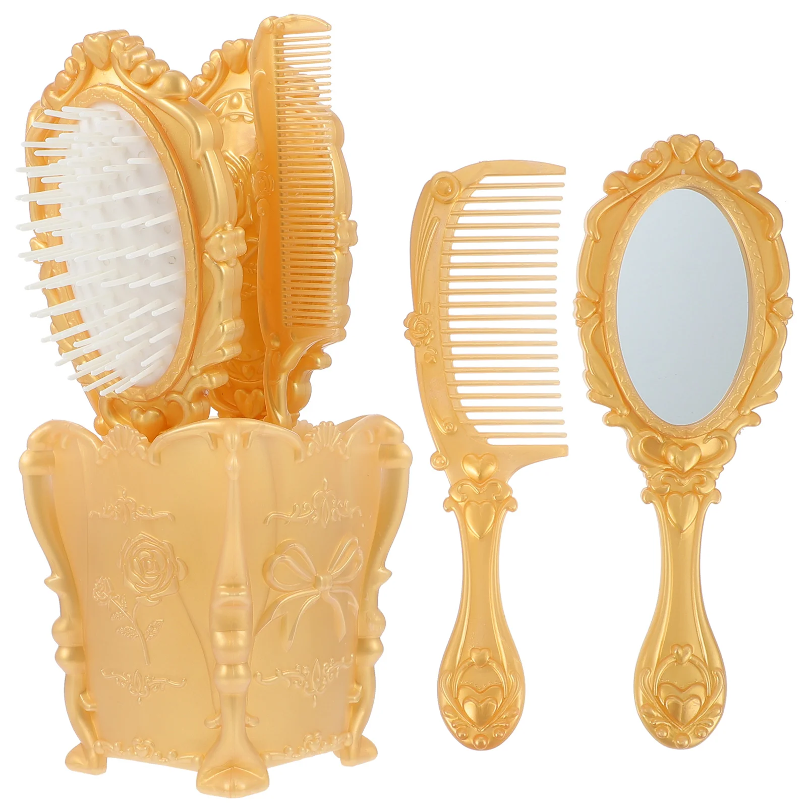 

Comb Hair Mirror Brush Set Vintage Hand Holder Detangling Handle Combs Handheld Makeup Mirrors Brushes Kits Dressing Organizer