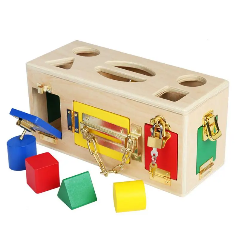 

Montessori Toy Shaped And Size Matching Game Wood Intellectual Development Carton Unlocking Puzzle Box Toy For Toddlers Kids