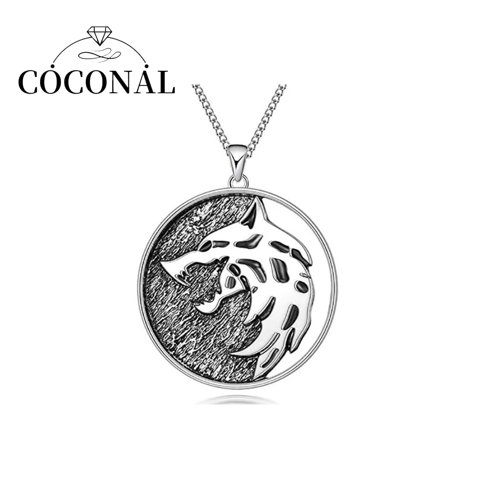 Coconal Gothic Style Punk Medallion Wolf Necklace Chain Metal Slavic Viking Jewelry Punk Animal Pendant Neclace Men Women Gift